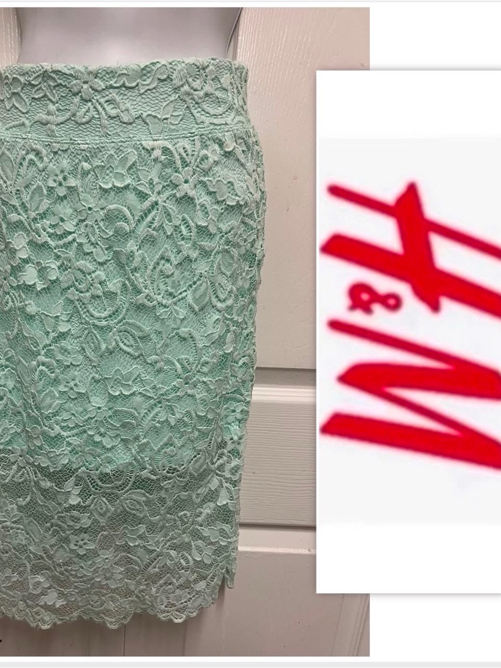 H&M Mint Green Lace Pencil Skirt